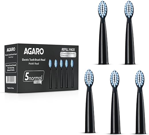 AGARO Royal Sonic Electric Toothbrush Heads for Adults, 5 pcs, Dupont Nylon Bristles