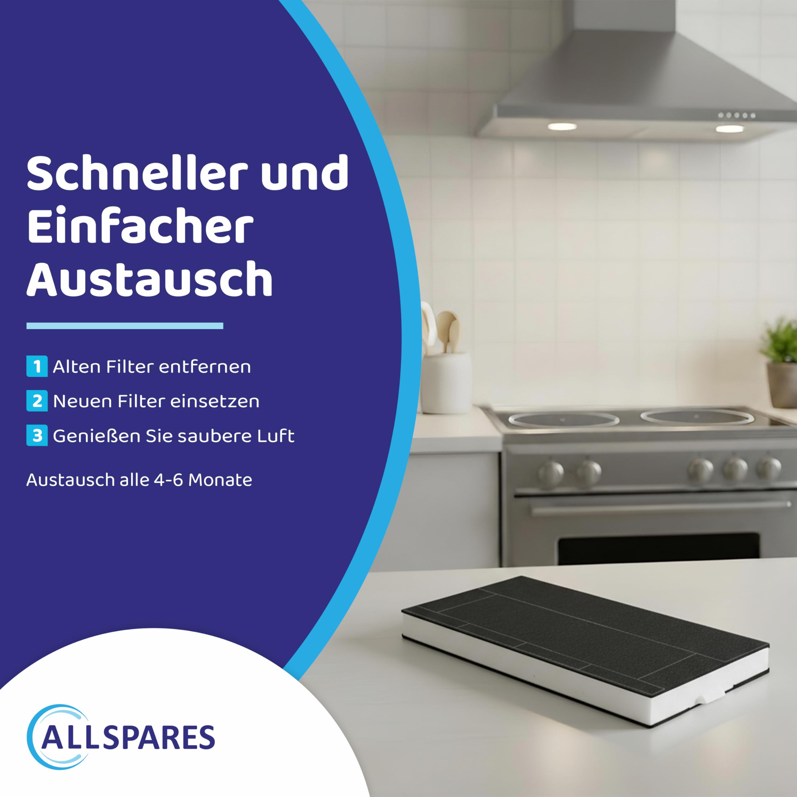 AllSpares Aktivkohlefilter für Dunstabzugshauben geeignet für Siemens LZ45501, LZ45500 | Neff Z5144X1, Z5144X5 | Bosch DHZ4506, 00434229, 434229 | Constructa CZ5144X5 | 385x195x28mm (2) (1)