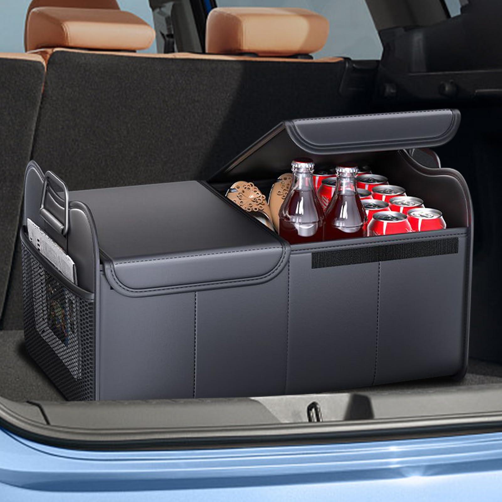 Organizador de maletero para coche, organizador de carga de coche con | , de almacenamiento plegable grande, accesorios de vehículo para asiento trasero, RV, camión, automóvil, SUV, mujer