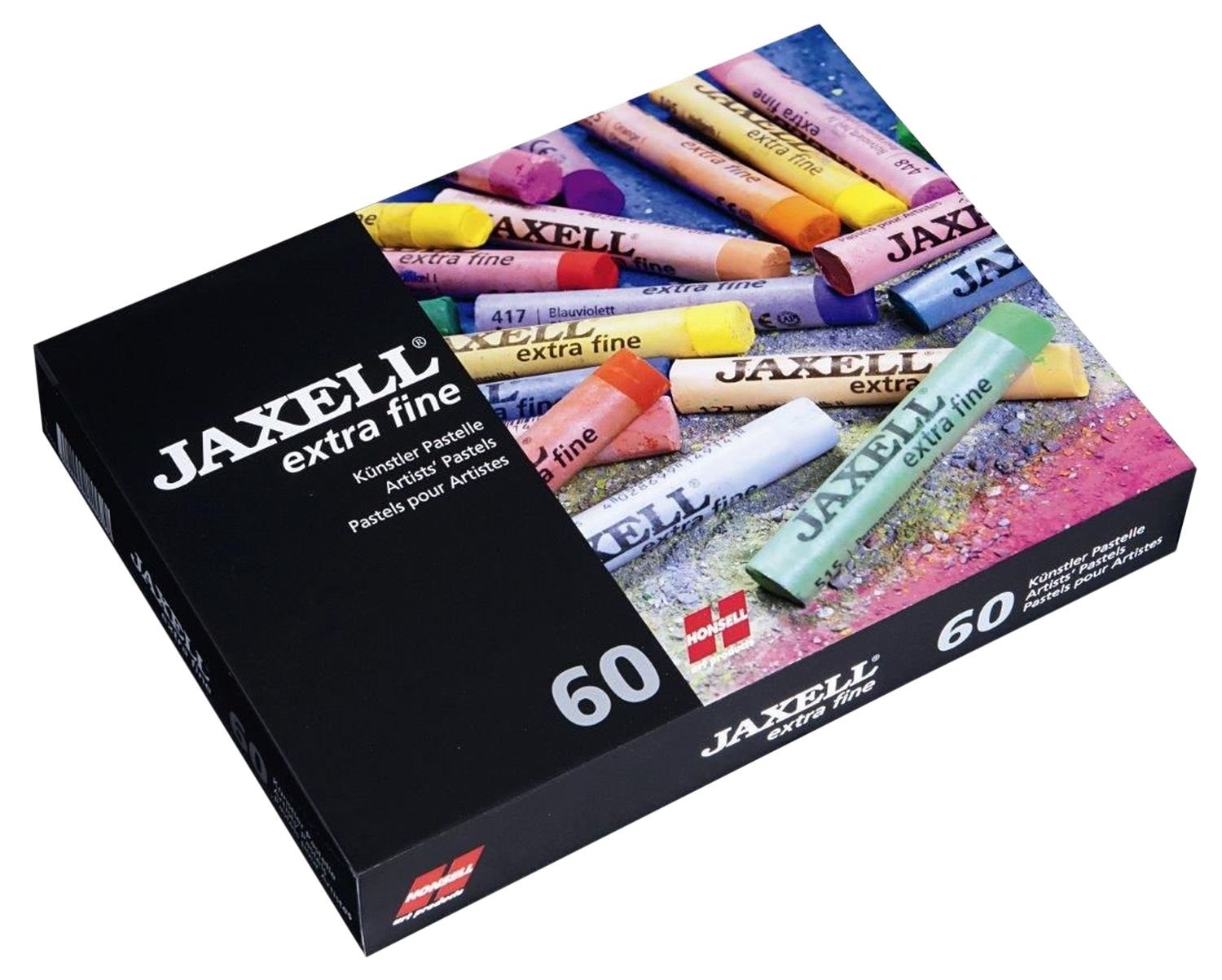 Honsell 46060 – Jaxell cienkie pastele artystyczne, zestaw 60 sztuk w kartonowym etui, miękka kreska kolorów, wysoka ostrość kolorów, dla artystów, hobbystów, szkoły, na lekcje plastyczne i szkolenia
