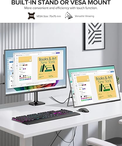 Miniatura 4 de UPERFECT QLED Monitor portátil de 24 pulgadas 120Hz 1080P 125% sRGB 400Nits con soporte y VESA, monitor de viaje HDMI USB-C FHD para