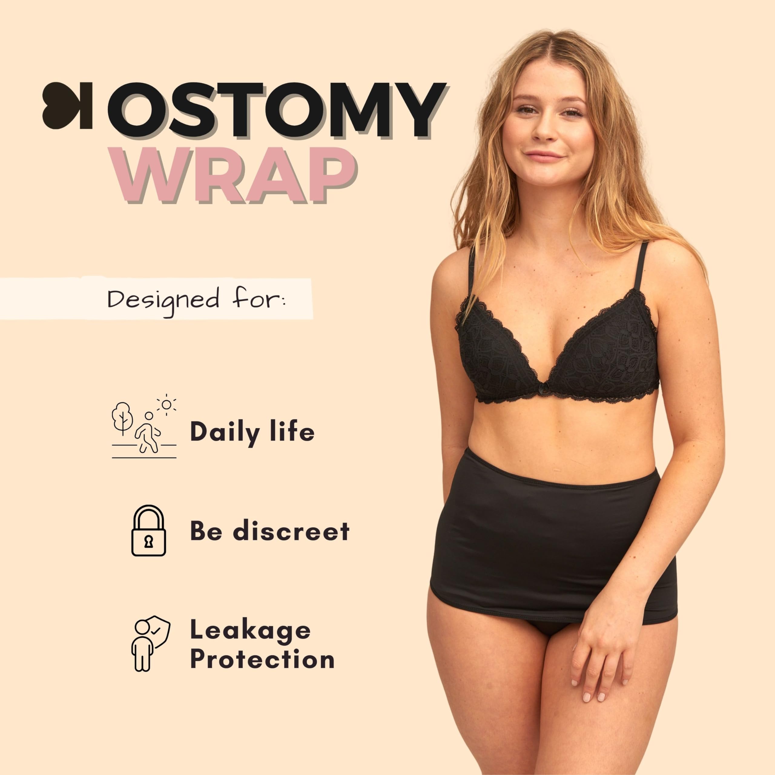 SIIL Ostomy Wrap for Women Black, Abdominal Colostomy Bags Covers for Women, Ostomy Bag Covers for Women for Ileostomy & Colostomy Premium Ostomy Supplies for Your Stoma Bag - Made in Europe