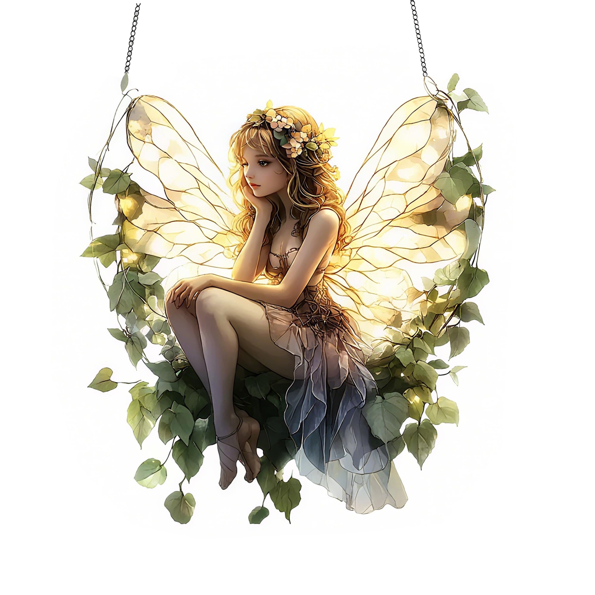 Artistic Butterfly Fairy Sun Catcher with Stained Glass Effect, Decorative Sun Catchers For Windows for Living Room or Kitchen, Vibrant Suncatcher Garden Decor and Outdoor Hanging Ornaments for Yard