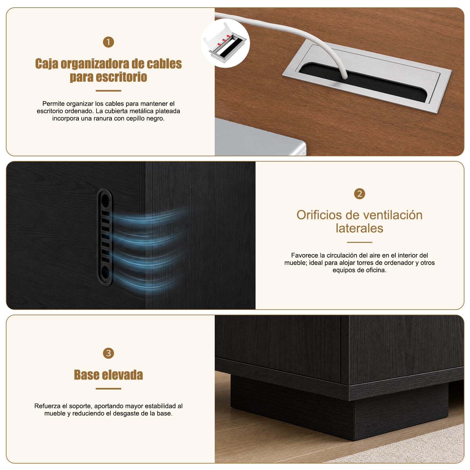 Escritorio Ejecutivo con Almacenamiento Mesa de Oficina con Armario y Gestión de Cables, Despacho y Estudio, Mesa Profesional para Directivos y Teletrabajo