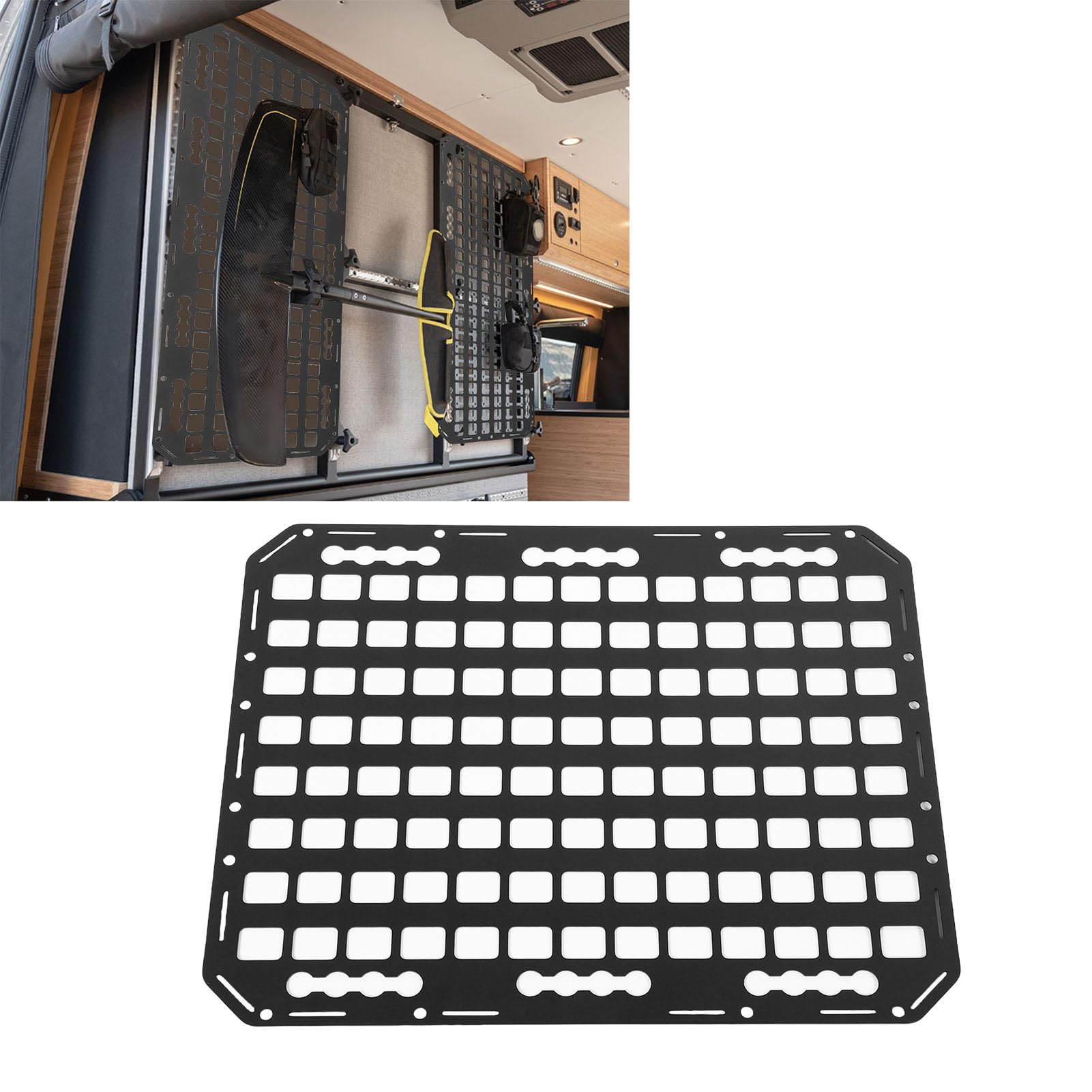 Cocoarm Panel Molle Pojazdu, Aluminiowa Modułowa Tablica do Przechowywania z Hakami do Organizowania Narzędzi w SUV-ach, Ciężarówkach, Kamperach