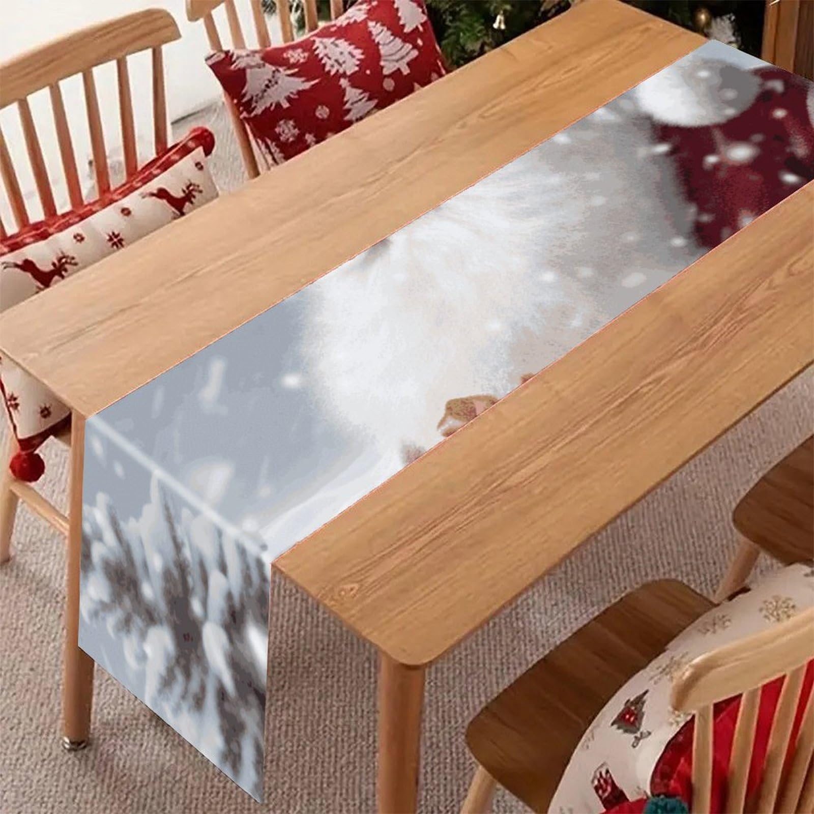 Khauerbc Style Santa Claus Snow Secenry Linen Table Runner-70.87*12.99 Inch,This Decorative Table Runner Is Wrinkle Resistant Table Mat. Embroidered Table Runners As Kitchen Dining And Coffee Tables.