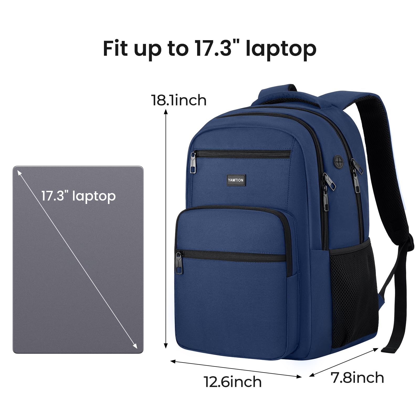 YAMTION Mochila para hombre, mochila escolar adolescente, azul, 17.3 Zoll