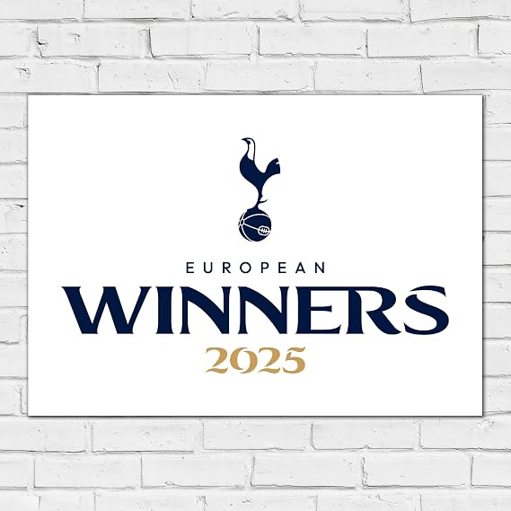 Themed Tottenham Hotspur Print - European Winners 2025 White Poster Wall Art (21cm x 29.7cm - A4)