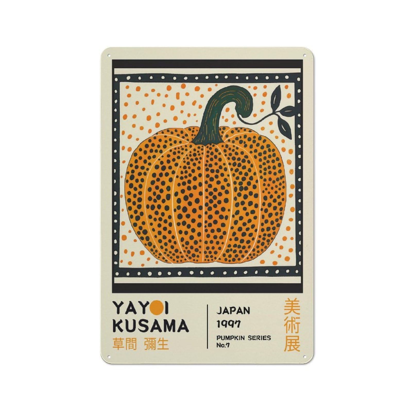 Junmoney Style-7 Tin Wall Sign With Yayoi Kusama Pumpkin No.7 Exhibition Poster Design 30X20cm, Classic Kitchen Wall Decor For Restaurant, Kitchen, Counter Or Breakfast Nook