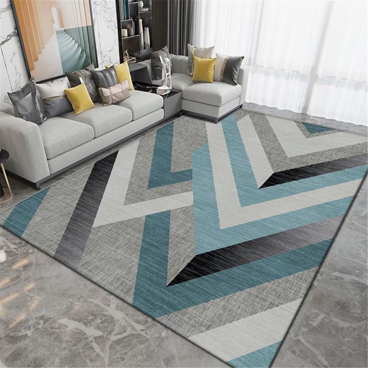 Tapis de chambre à coucher géométrique et lavable deco chambre