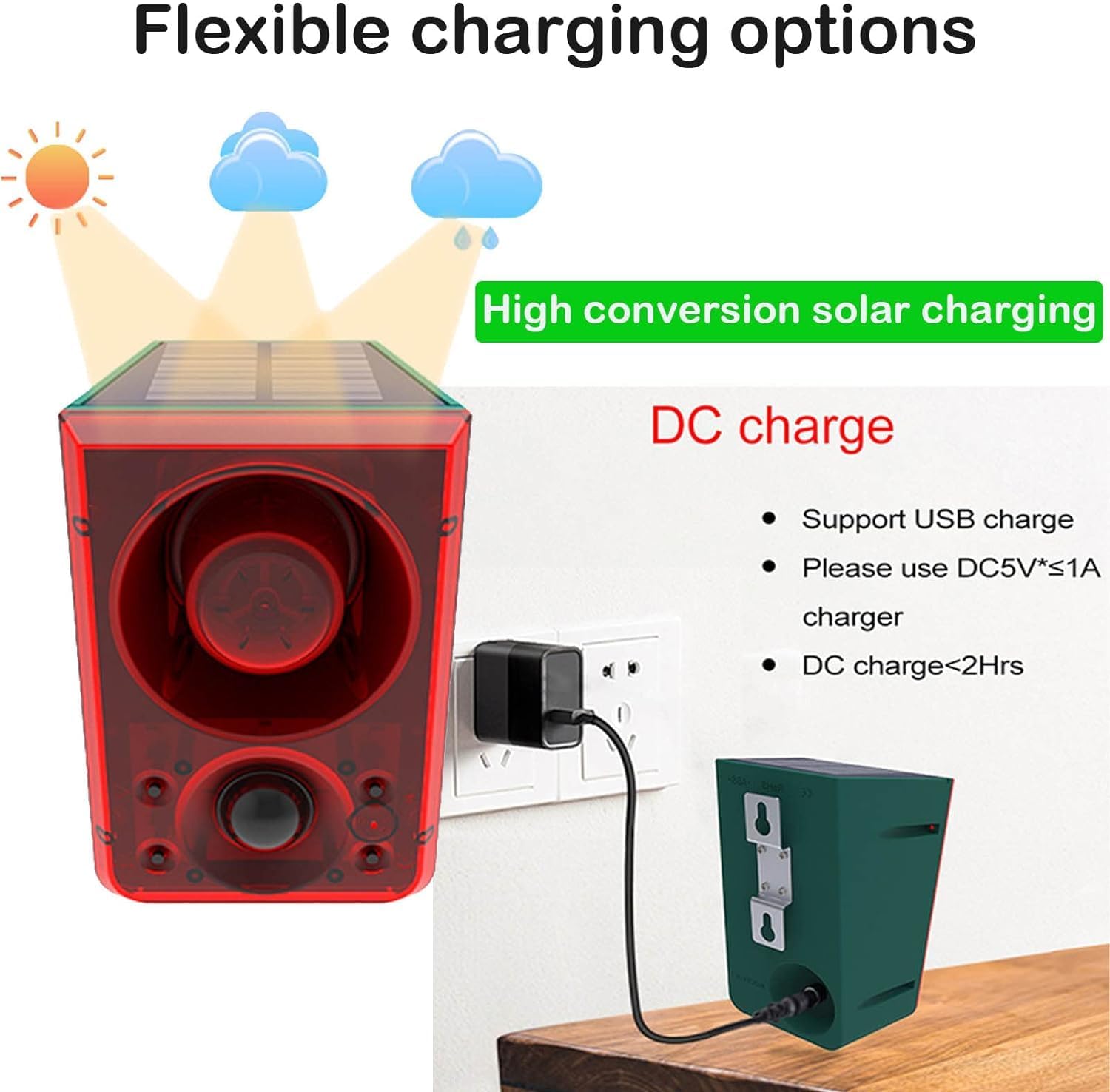 Alarma Sensor de Movimiento Solar Exterior Detector de Movimiento con Alarma para Perros Ladriendo 3 Modos de Trabajo Soporte Grabación ± Volumen Seguridad Doméstica