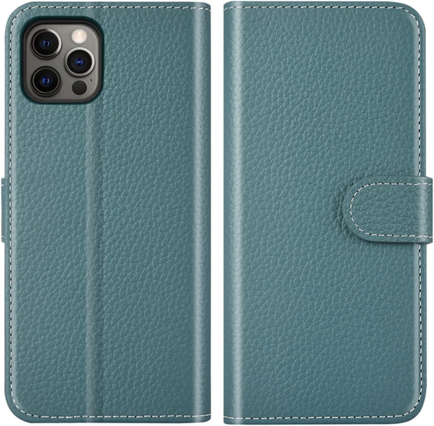 Coque antichoc iPhone 13 Mini étui portefeuille cuir vert rabat - 8