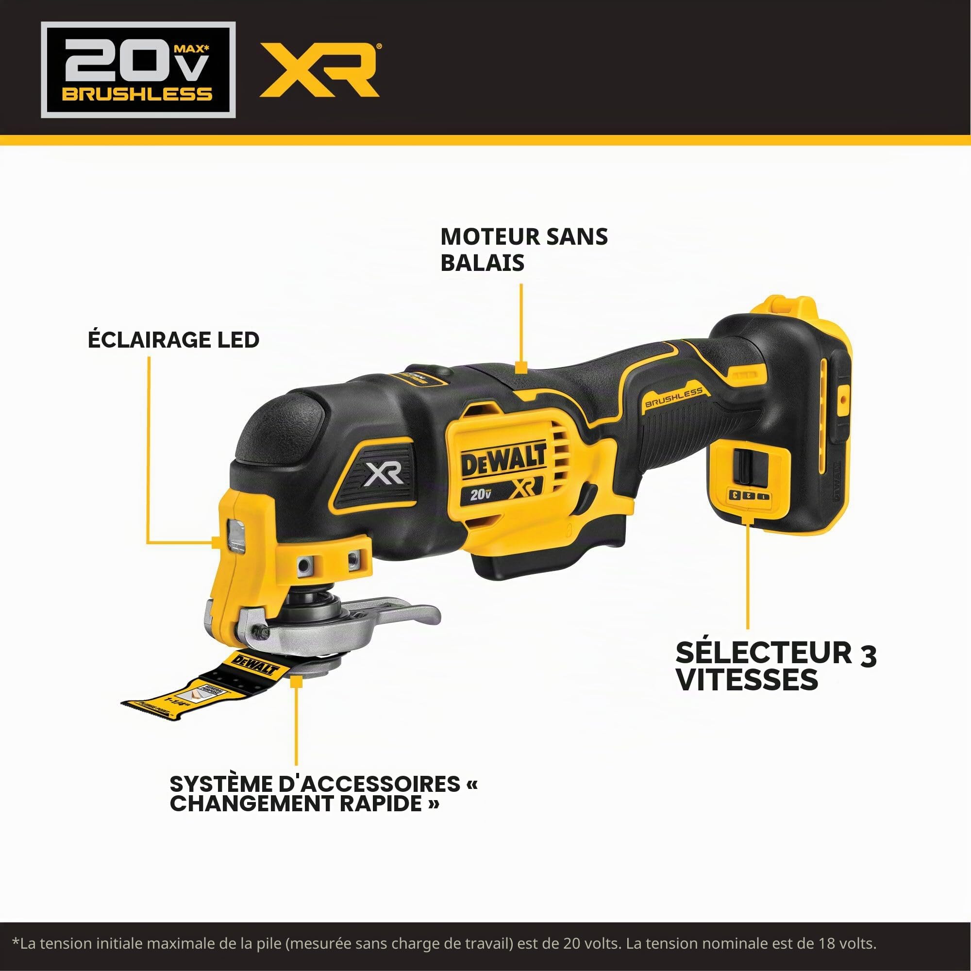 DEWALT Kit d'outils multifonctions oscillants XR 20 V MAX à vitesse variable (DCS356D1)
