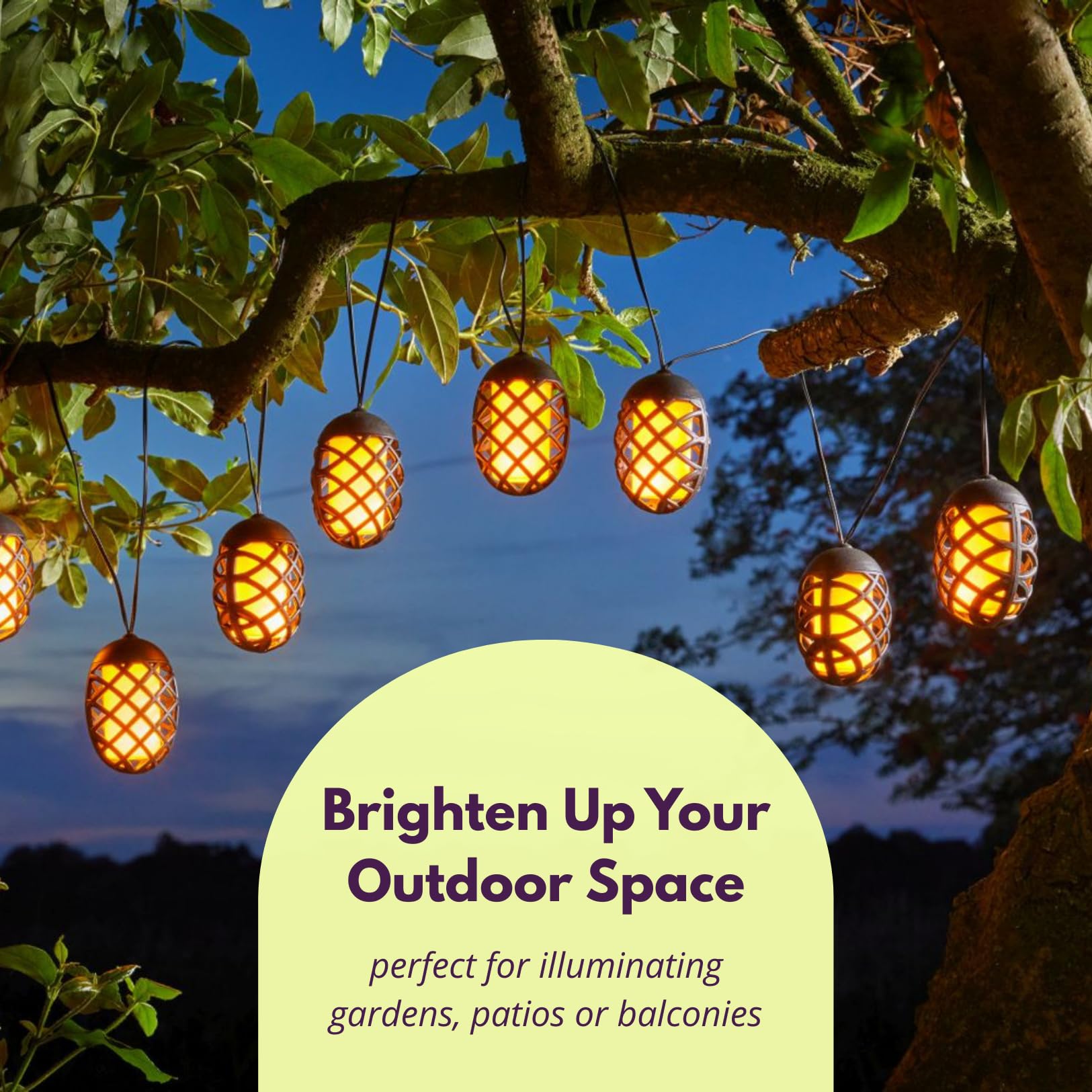 Garden Mile Solar LED Hanging Lights Lighting for Garden Flame Effect Outdoor Lighting 4.7m Light Up Decoration Lights Set of 10 Hanging Lanterns for Garden (Flame) - Image 4
