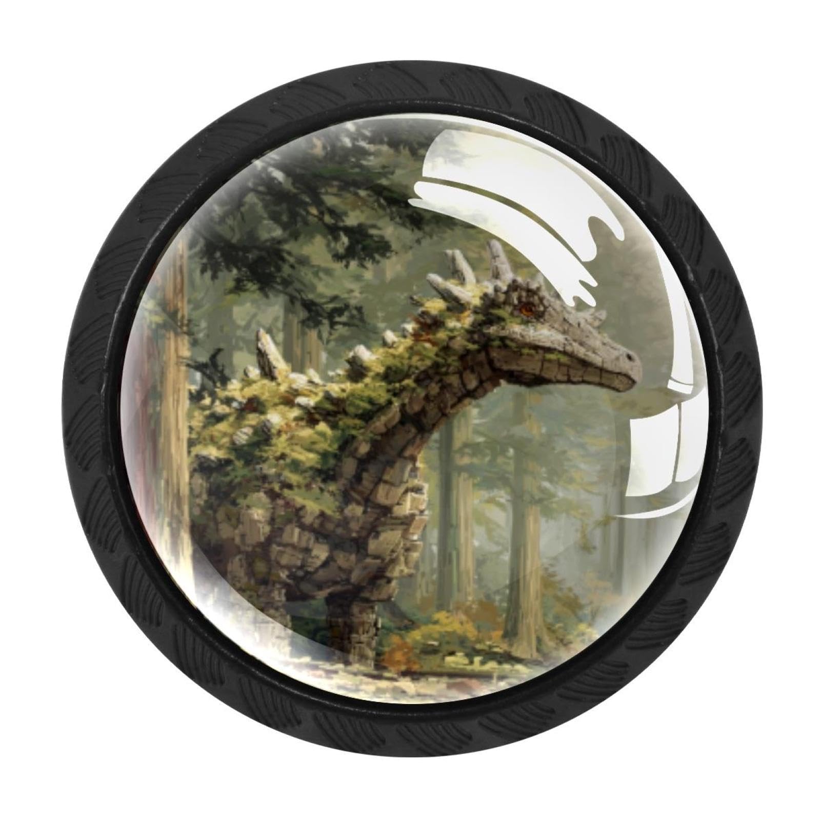 Chenzzzz Multicolored 14 4 Pack Black Forest Dinosaur Drawer Knobs, Cabinet Knobs Round Glass Knobs For Kitchen Cabinet Hardware Bathroom 35Mm