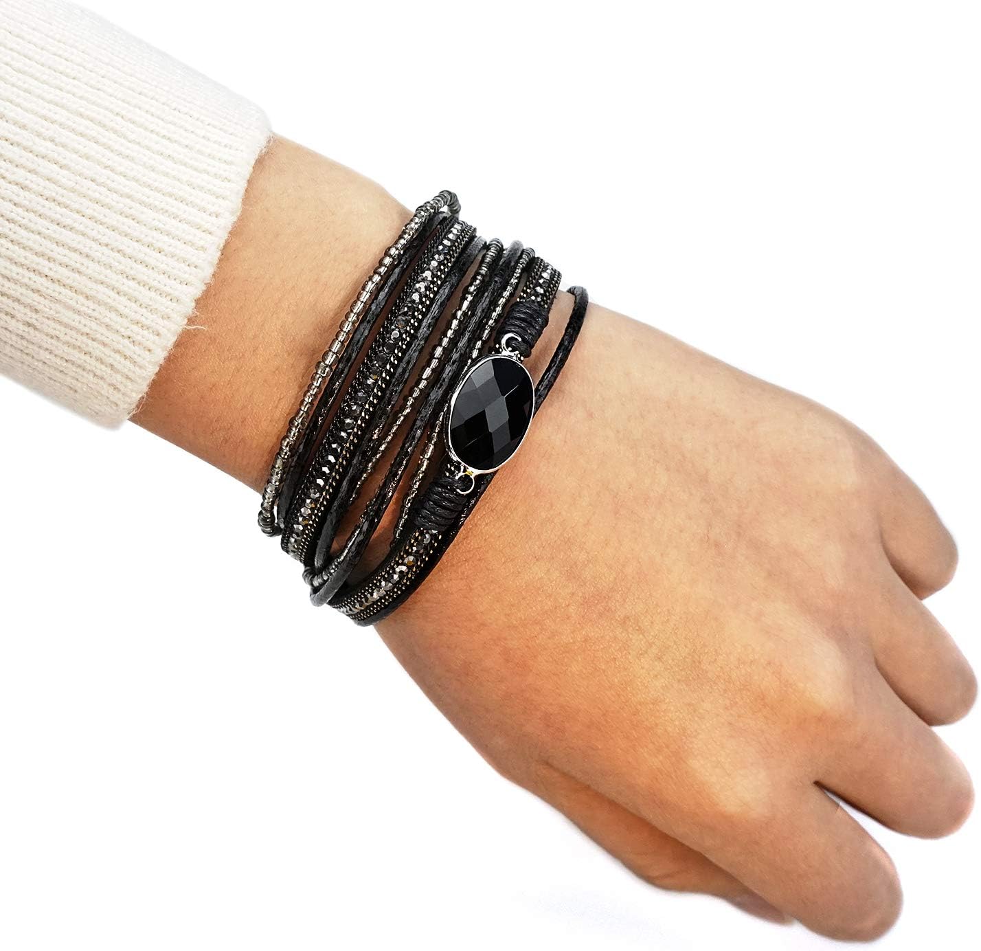 Suyi Women Wrap Bracelet Multilayered Leather Braided Bangle Wrist Cuff Bangles with Magnetic Buckle - Image 6