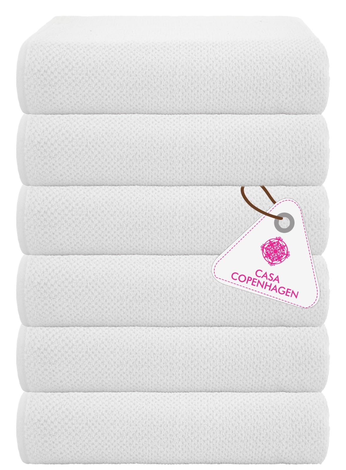 CASA COPENHAGEN Popcorn Textured 6-Piece Small Bath Towel Set - White, 550 g/m², 6-piece small bath towels, cotton towels for rough and tough use, gift set for the bathroom