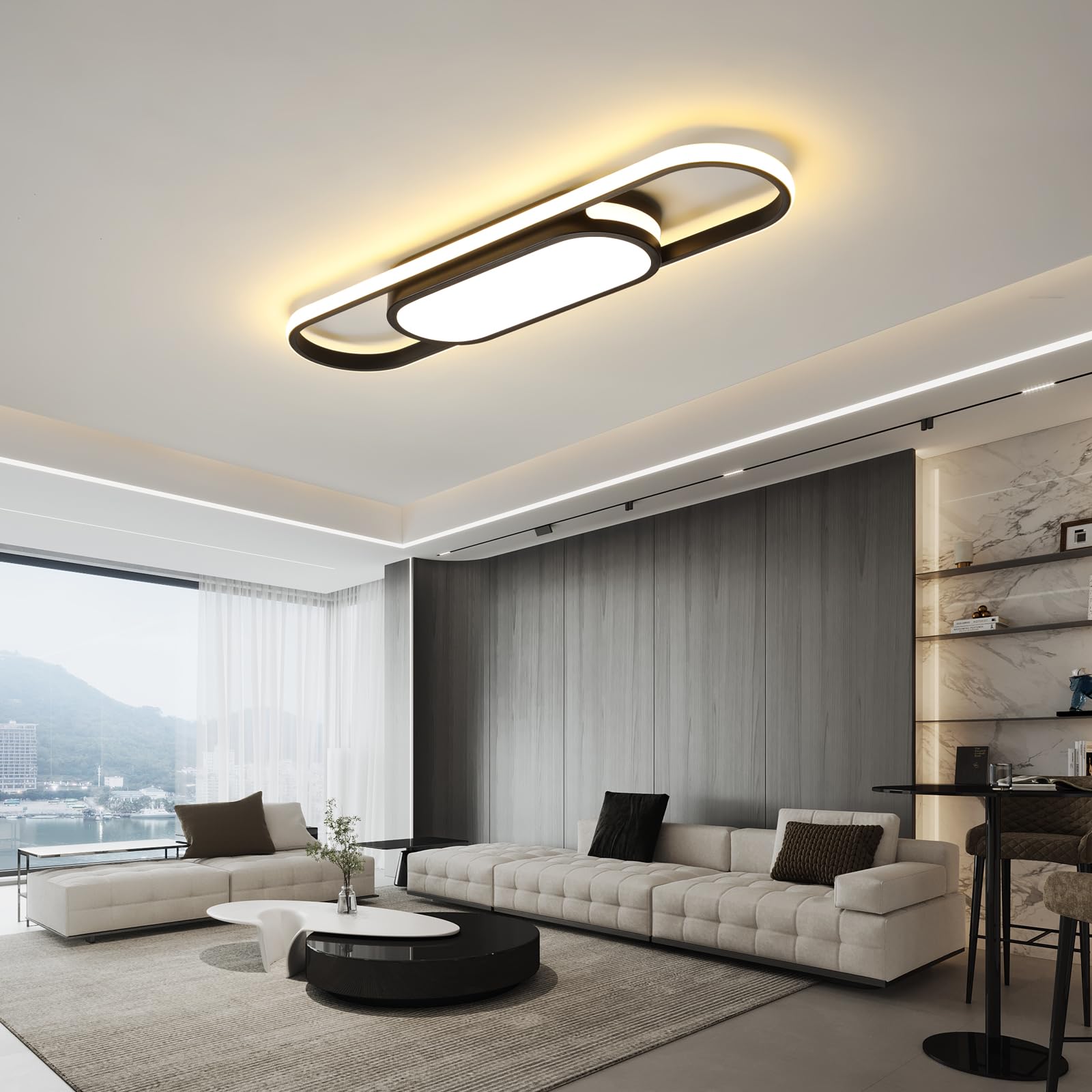 Oninio Plafoniera LED Soffitto 70cm Moderna Plafoniera Dimmerabile Lampada da Soffitto 40w lampada da soffitto per Soggiorno Camera da letto (Nero)