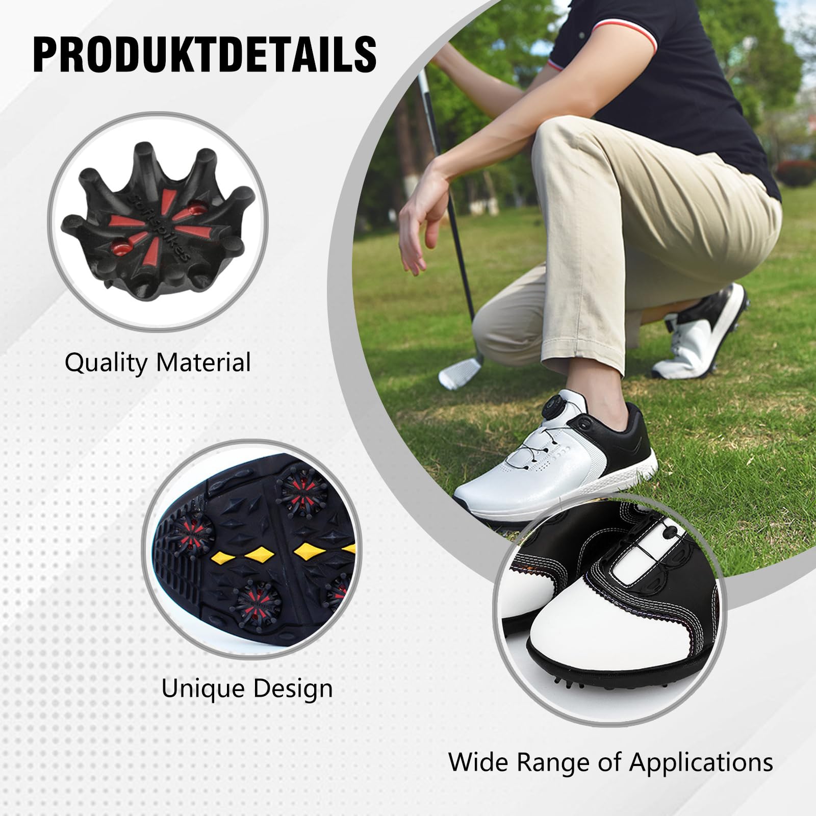16 Crampons Pour Chaussures De Golf - Pointes Filetées En Caoutchouc, Blanc, Traction Optimale