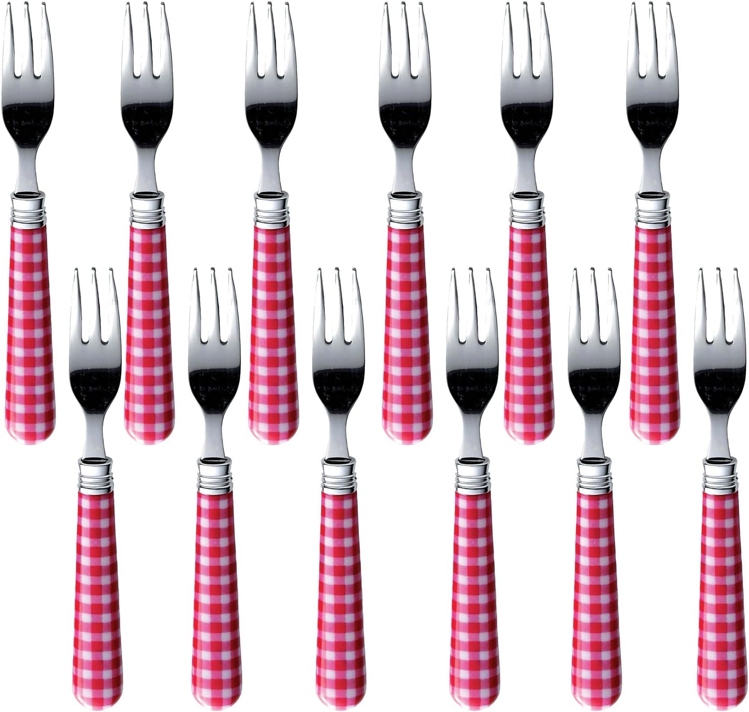 Nagao Epicheck Cake Forks, Red, Set of 12, Made in Japan