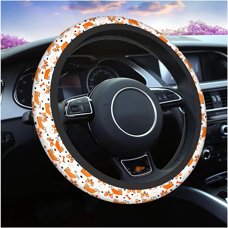 Capa para Volante Swono com Estampa de Cão Welsh Corgi em Neoprene Antiderrapante 38,1 cm