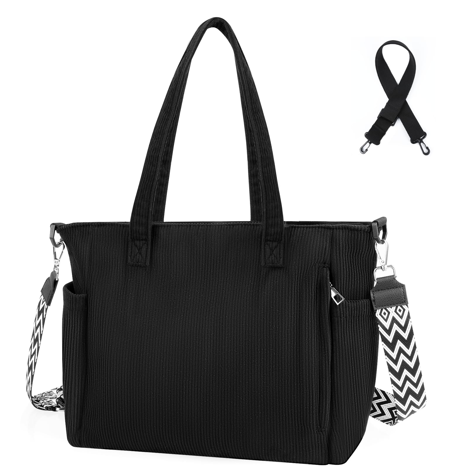 Cozary Women's Tote Bag Cord Shopper Bag Large - Shoulder Bag with 2 Adjustable Shoulder Straps, Zip, Handbag for Work, Shopping, Travel and University