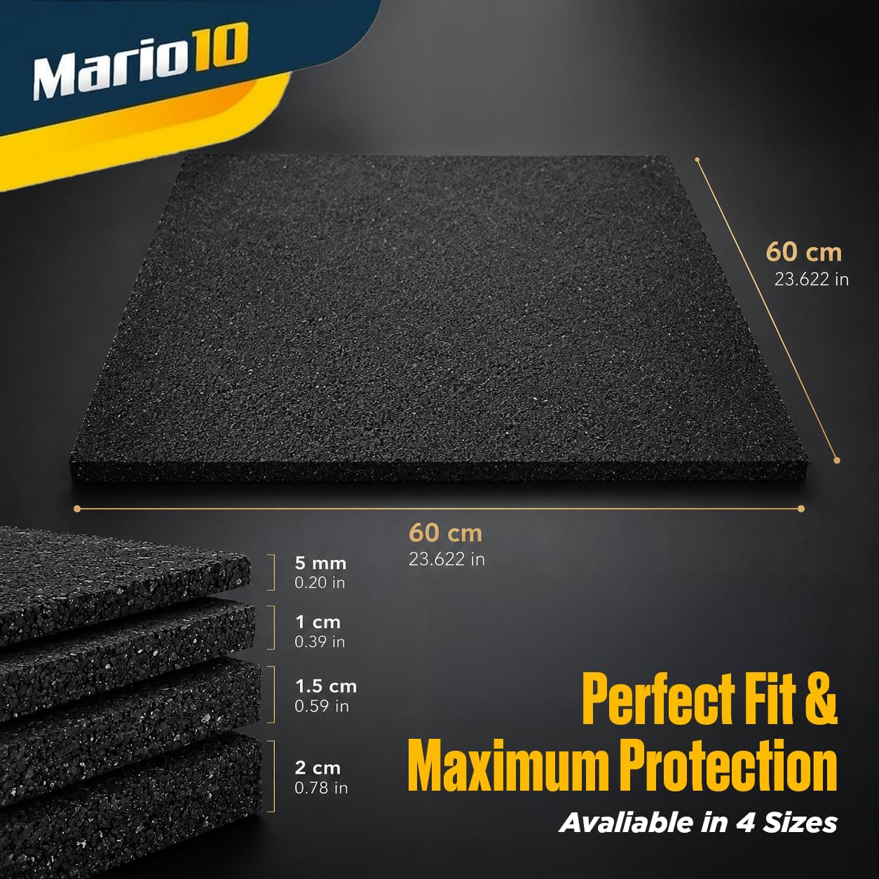 Tappeto antivibrante per lavatrice, 60 x 60 cm, 60 x 60 x 1,5, colore: Nero