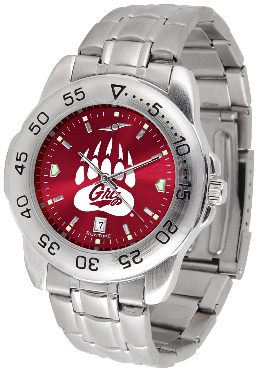 SunTime Men's NCAA Team Sport Watch, 20mm Stainless Steel Strap, Reflective Shiny Dial with Date