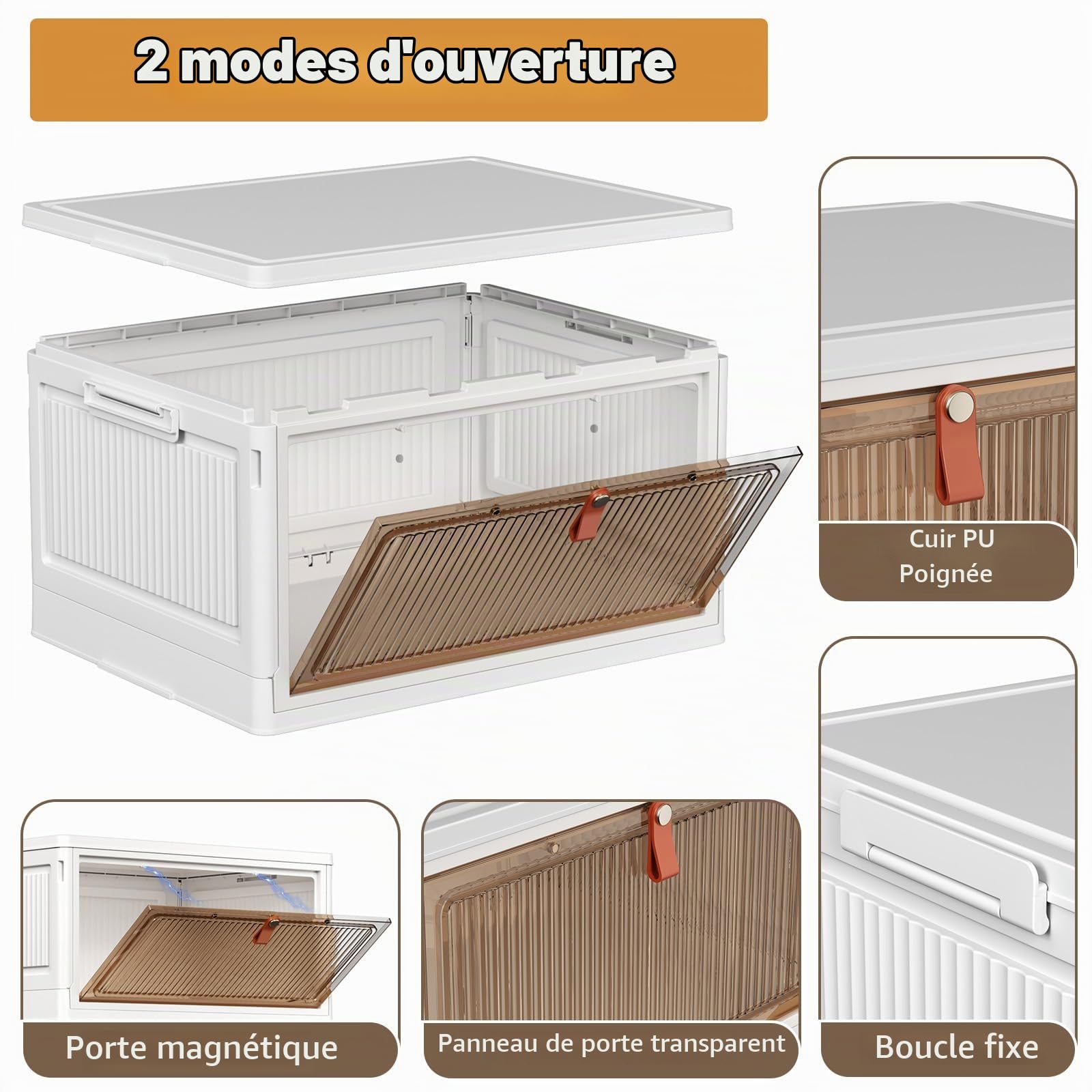 PurKeep Boite de Rangement avec Couvercle - 28L*4 Caisse Rangement Plastique, Boite Plastique Rangement avec Portes et roulettes, Boîtes de Rangement Pliables, Blanc, 4 Emballage