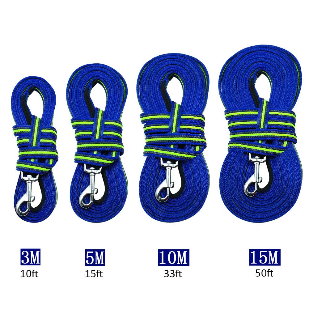 Haltbare Trainingsleine für Hunde, 3 m bis 15 m, lange Leine mit gepolstertem Griff, spezielles rutschfestes Design für Hunde jeder Größe, Blau, 5 m