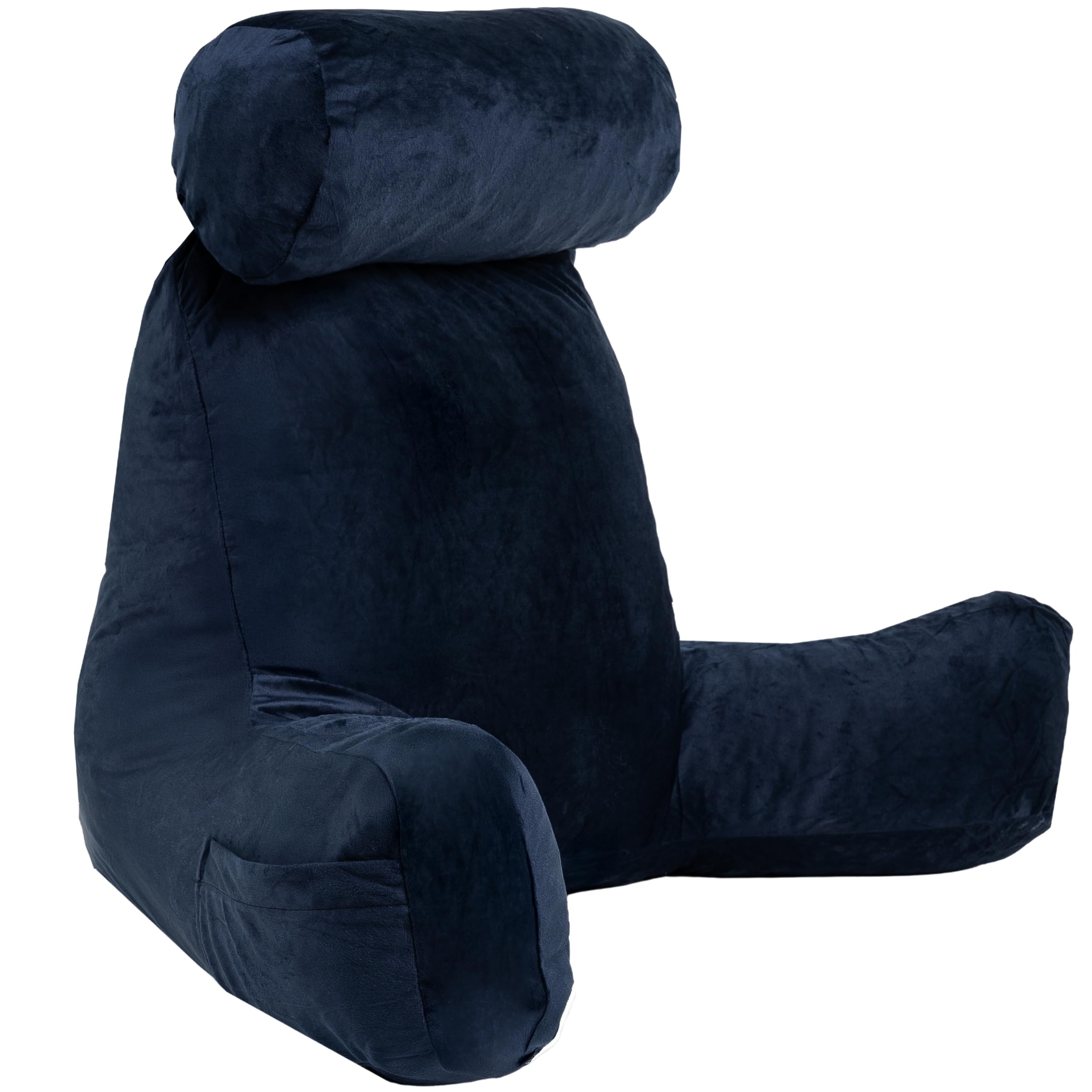 bananair - Velvet Reading Pillow for Bed- Removable and Machine Washable Cover - Soft and Comfortable - Backrest with Armrests and Ergonomic Seat (Blue)