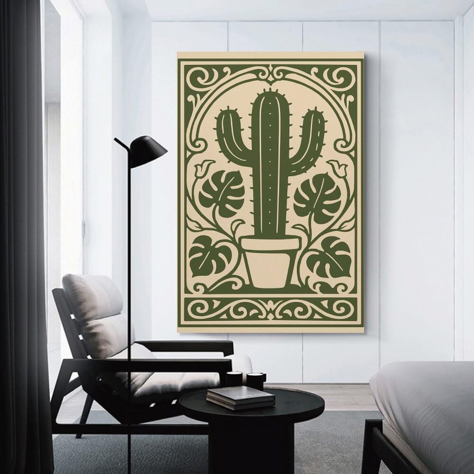 Junmoney Decorative Wall Artwork Cactus And Monstera Art Nouveau, 20x30inch(50x75cm), for Living Room, Lounge Or Sitting Room, Modern Wall Decor for Cosy Interiors