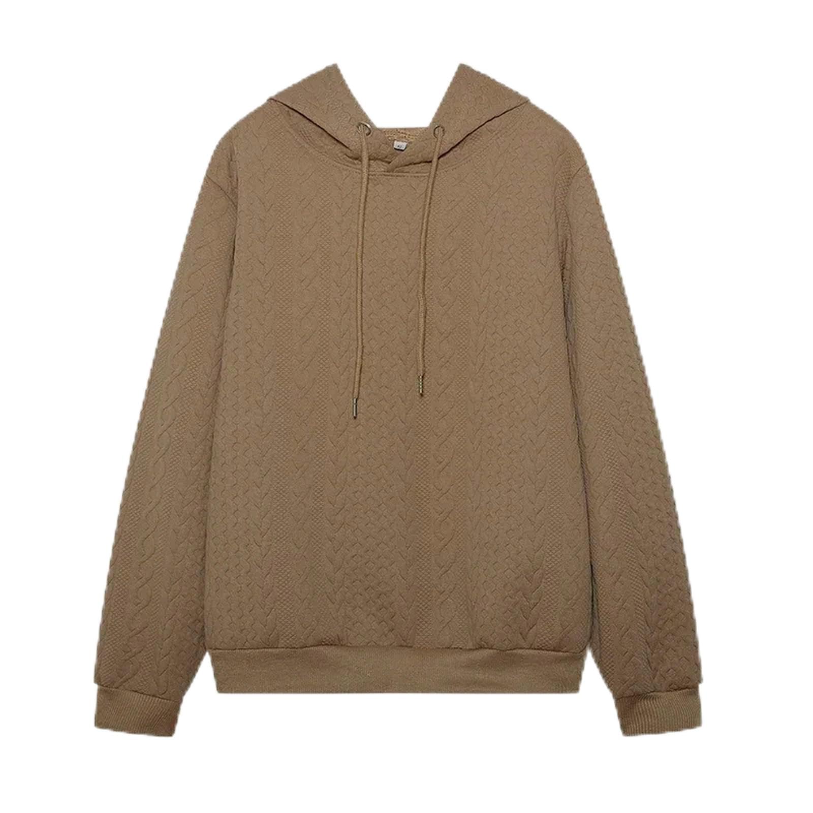 Sweat à capuche jacquard manches longues femme kaki ample fini les vêtements serrés