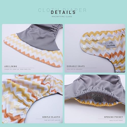 Miniatura 5 de YULUONAPS Reusable Baby Cloth Diapers with AWJ Lining, Washable Pocket Diapers for Newborn Boys and Girls, 4 Pack with 4 Bamboo Inserts+One Wet Bag