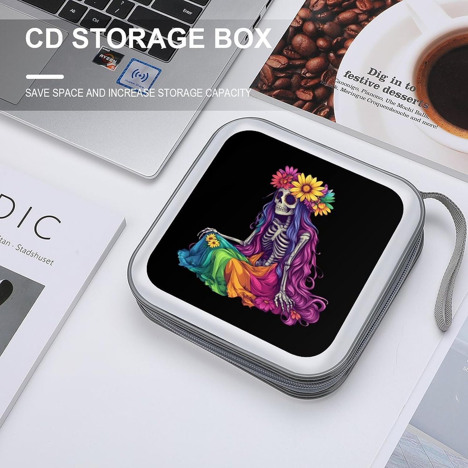 Colorful Skeleton Women CD Case 40 Capacity DVD Case Holder Wallet Organizer for Car Home image 4