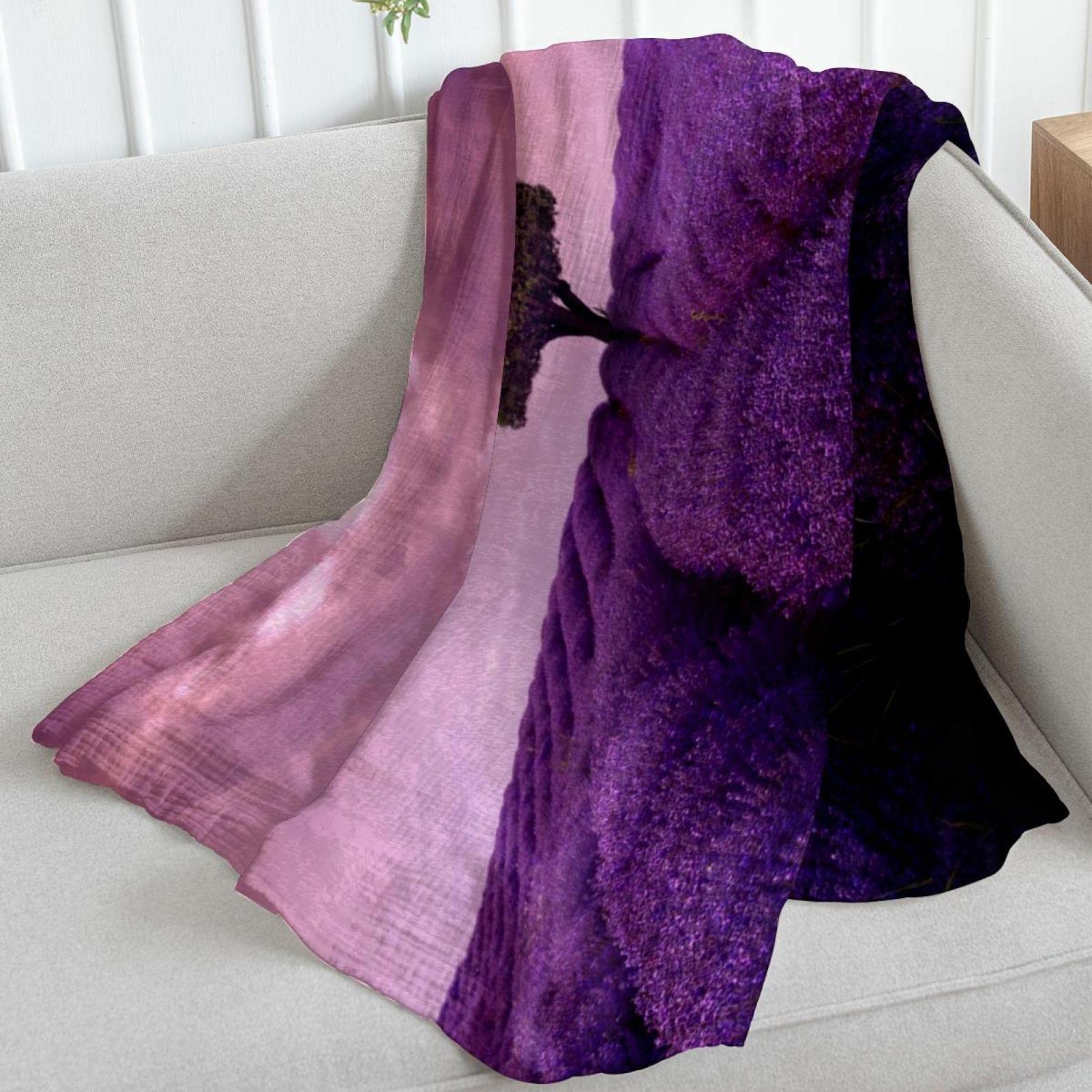 Coperta in pile per divano, divano o letto, con fiori viola lavanda