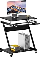 Vista 10 de soges Escritorio pequeño para computadora, carrito de escritorio para computadora portátil en forma de Z con ruedas, estación de trabajo