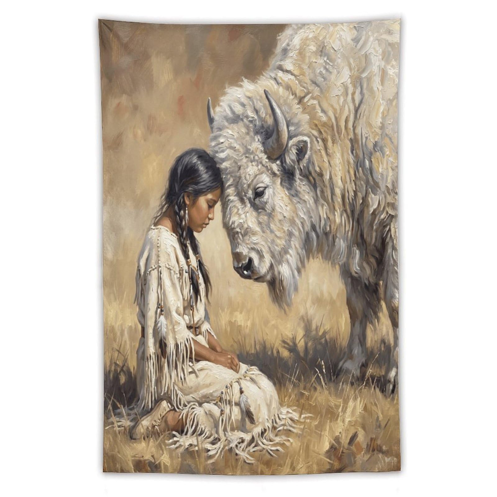 H3B8U2Y5 White Buffalo Woman Rustic Wall Tapestry, Native Prairie Legend