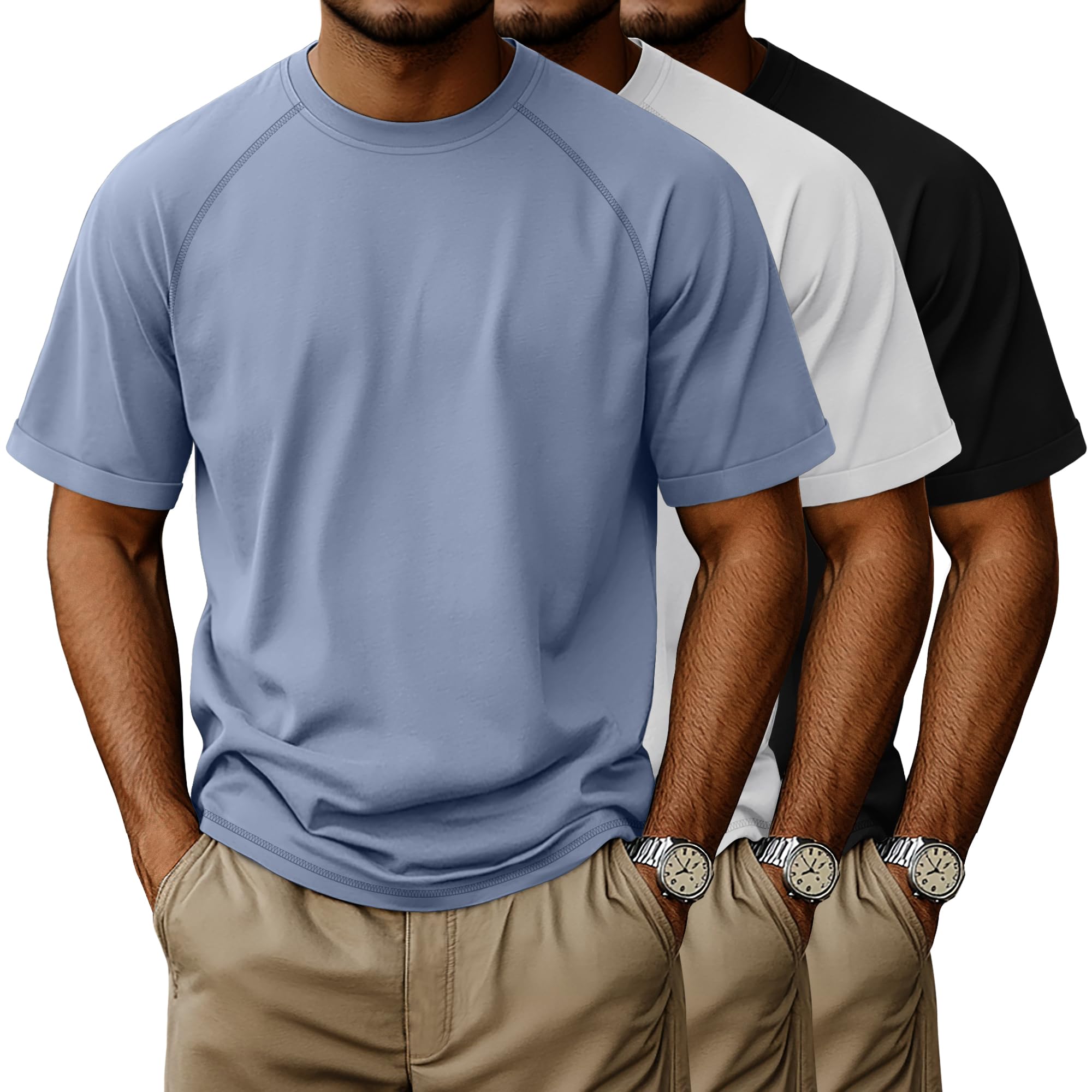Evervibe 3 Pack Men's Big and Tall Cotton T-Shirts | L-5XL, Workout Raglan Short Sleeve Shirts, Athletic Tops, Casual Summer Tees, Gym, Training, Daily Wear