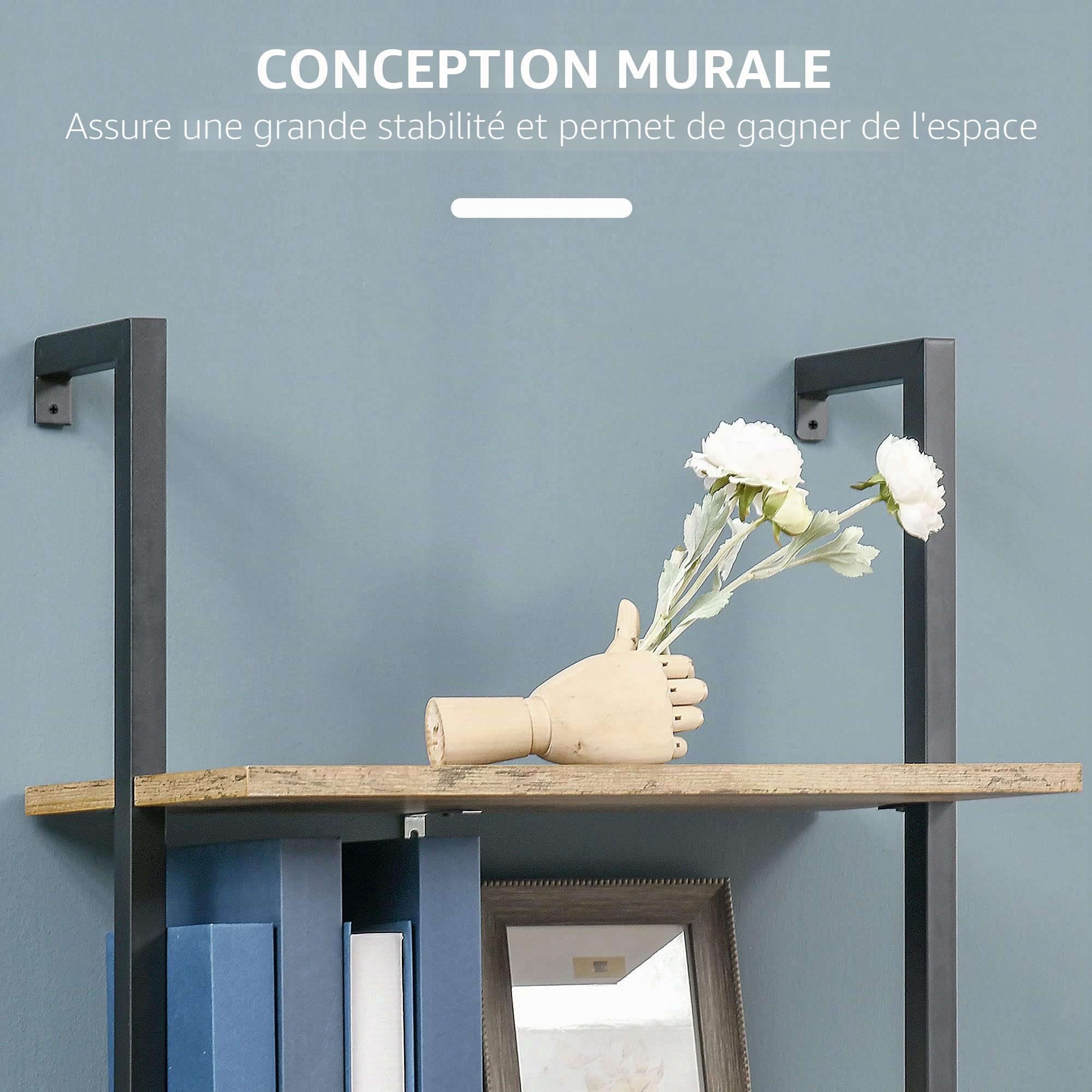 HOMCOM Bibliothèque échelle 5 étagères industrielle 60x30x184,5 cm Marron
