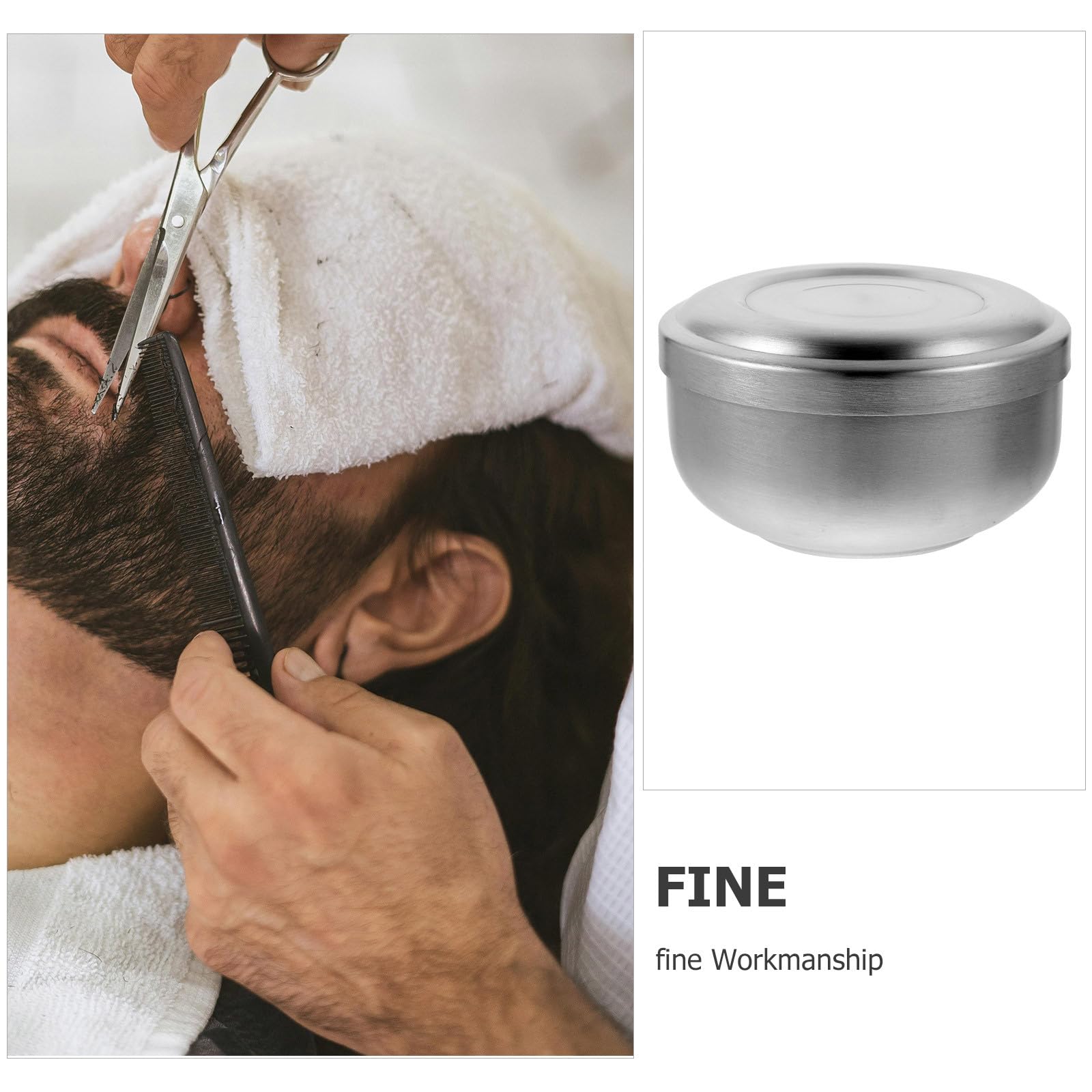 VALICLUD Ciotola da Barba Design Semplice in Acciaio Inossidabile con Coperchio Pratica e Sicura per Barber Shop e Quotidiano