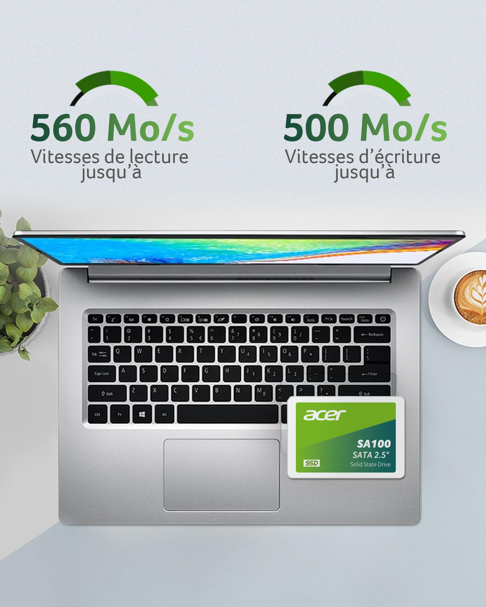 Acer SA100 SATA III 960 Go 2,5" SSD - Lecture jusqu'à 560 Mo/s
