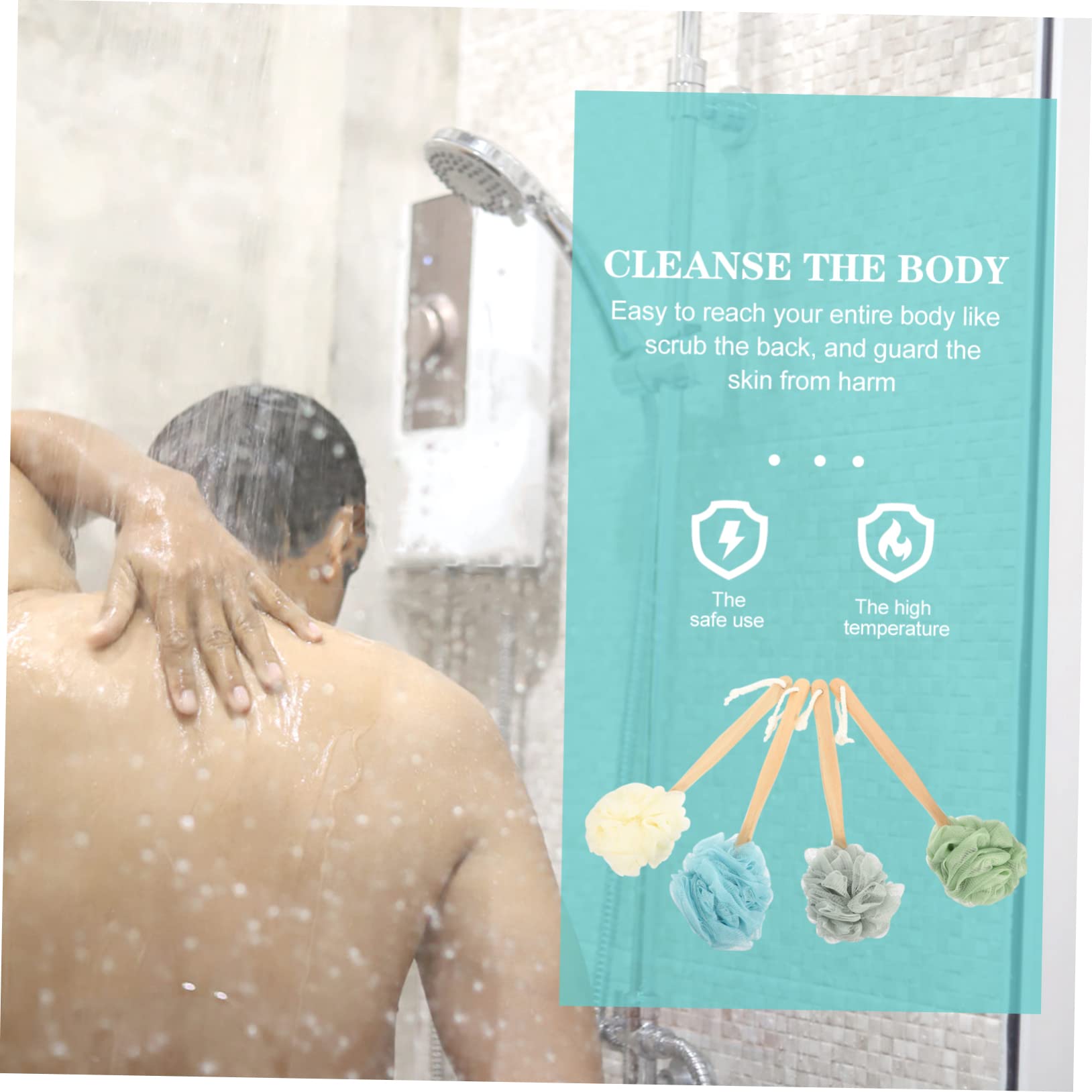 NIYANGLE 4Pcs Bath Scrubber Long Handle Shower Brush for Exfoliating Massaging Nylon Back Brush Accessories for Daily Use