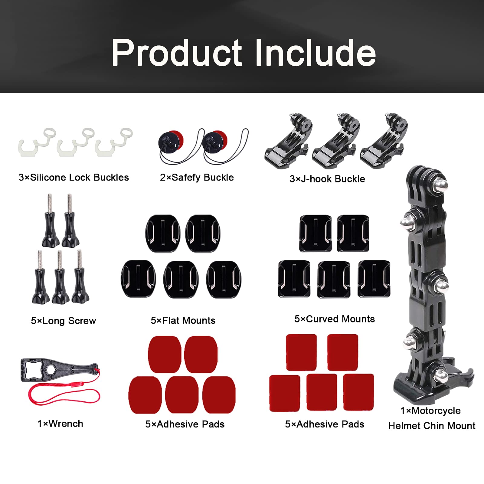 34in1 Motorcycle Helmet ChinTopSide Mount Kit for GoPro Hero 13 12 11 10 9 8 7 Black Silver White 6 Osmo and Other Action Camera with Adhesive Sticky Mount and Buckle Extra Camera Tether product thumbnail 3