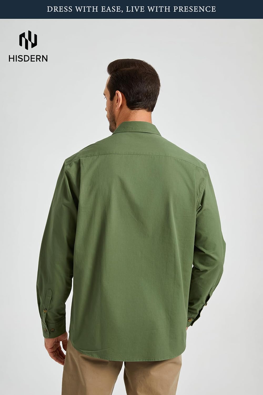 HISDERN 335 Men Long Sleeve Work Shirts with Two Pockets Cotton Button Down Up Shirt Casual Relaxed Fit Workshirt Man - Image 5