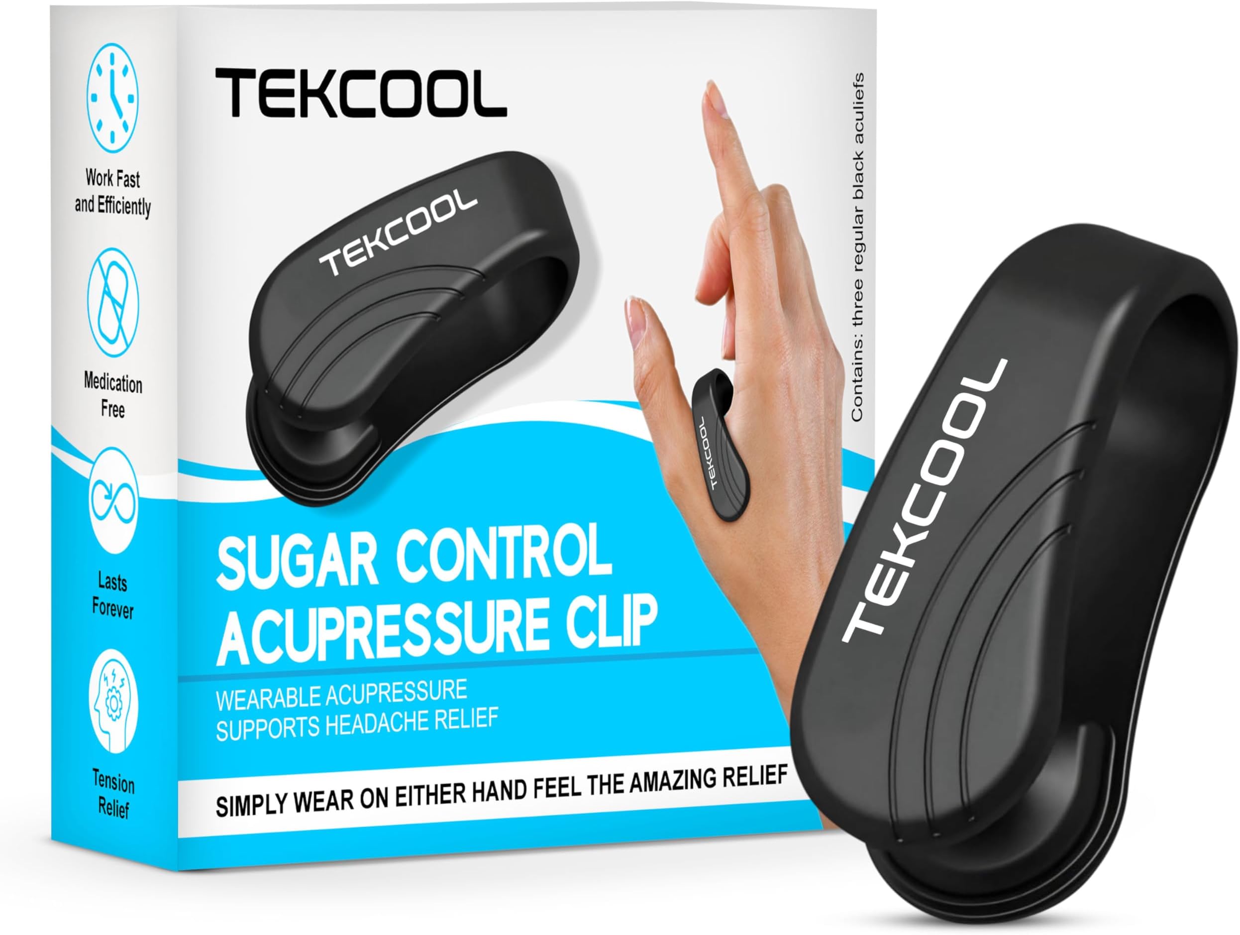 TEKCOOL Sugar Control Acupressure Clip for Diabetics Sugar Control LI4 Acupressure Point Clip Headache Relief Products Migraine &Tension Relief (Pack of 2)