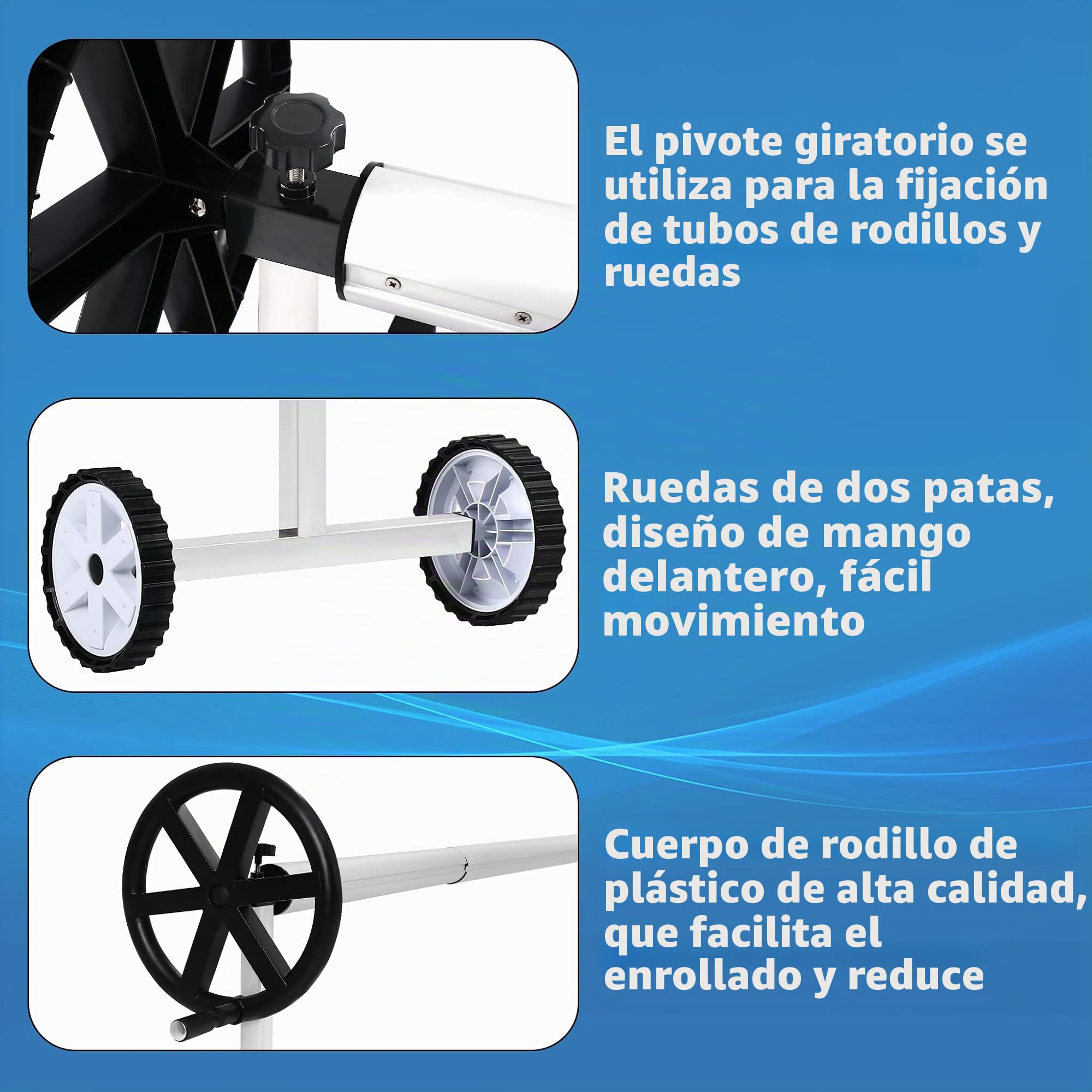 Sistema de enrollado para piscina, accesorios para lonas de piscina, lona solar, incluye cintas y ruedas, 3-5,7 m
