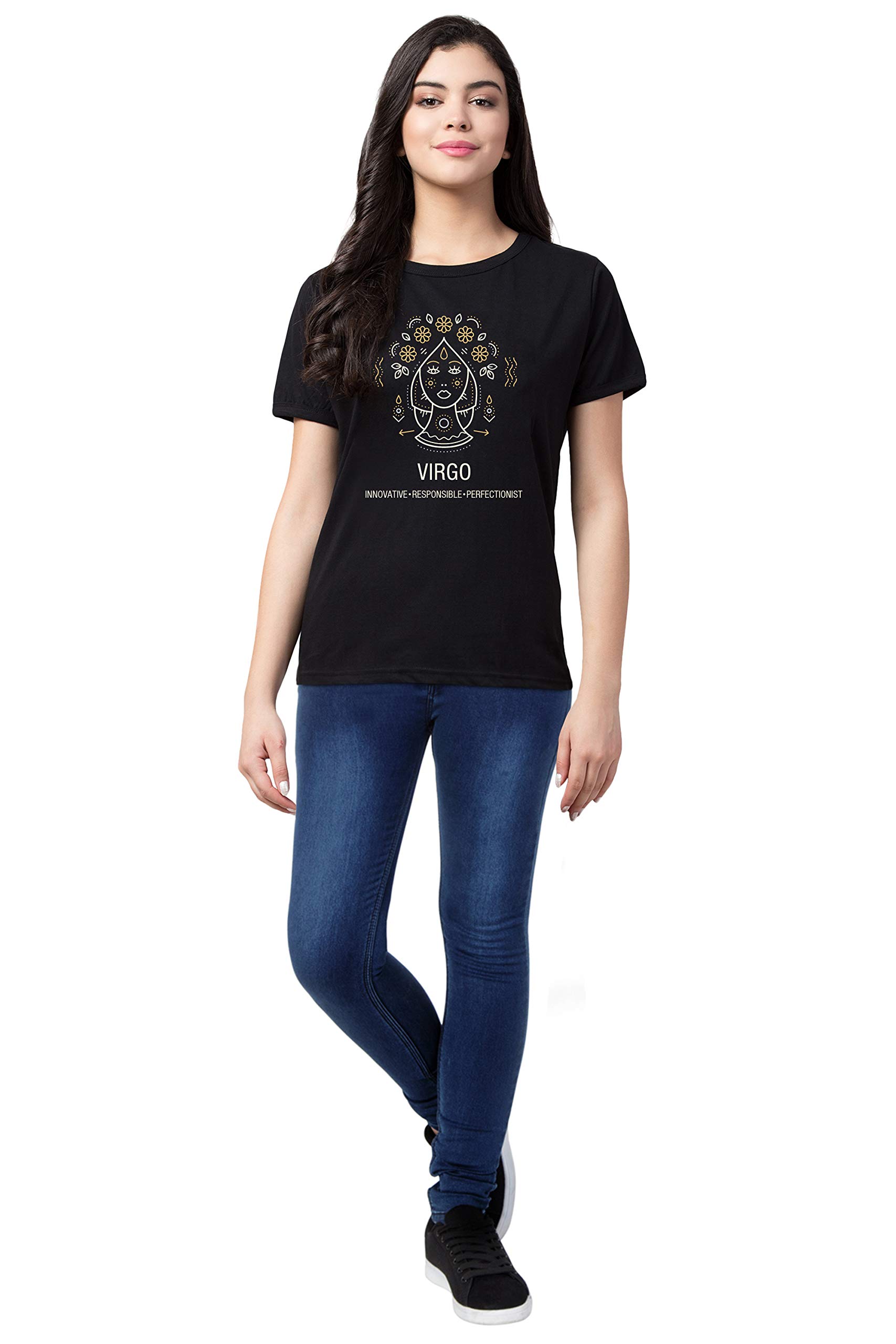 FflirtygoWomen's Cotton Sun Sign Printed Stylish T-Shirt for Women Casual Wear/Sportswear