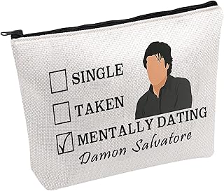 PWHAOO Vampire Tv Show Makeup Bag Single Taken Mentally Dating Damon Salvatore Cosmetic Bag, Damon Salvatore B