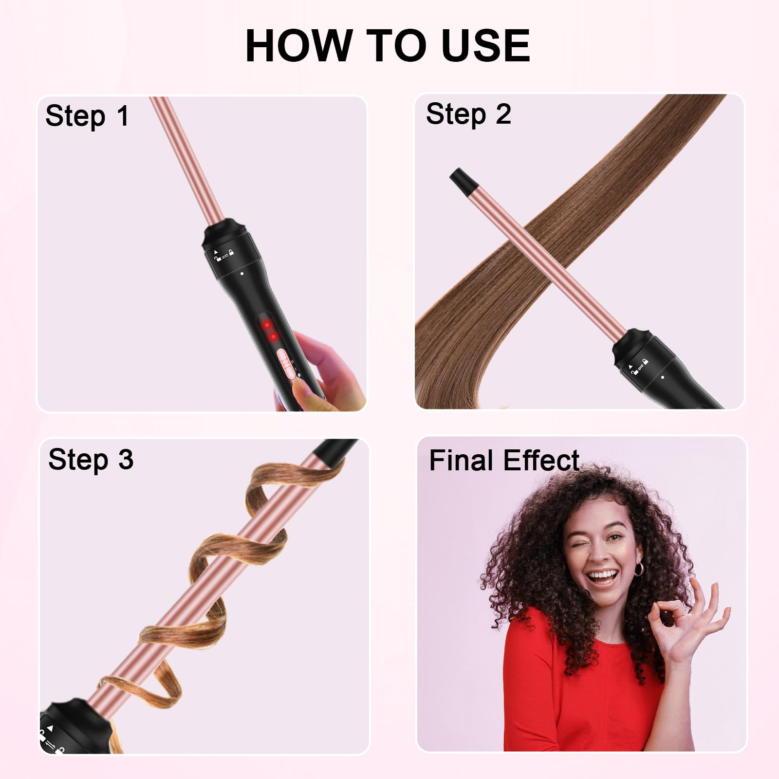 Rizador profesional de 1/2 pulgada, pequeña varita rizadora para cabello corto y largo, varita pequeña de cerámica con 2 temperaturas, incluye guante protector térmico y 2 clips 7